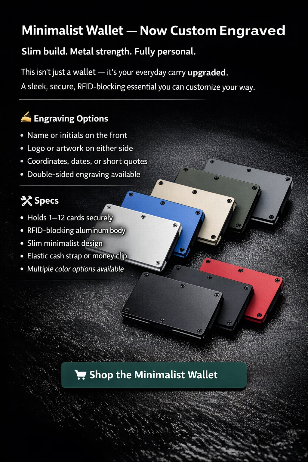 Custom Engraved Metal Minimalist Wallets