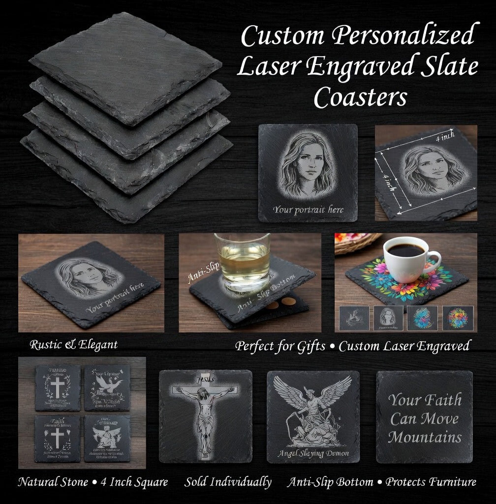 Custom Engraved Slate Coasters – Personalized Designs