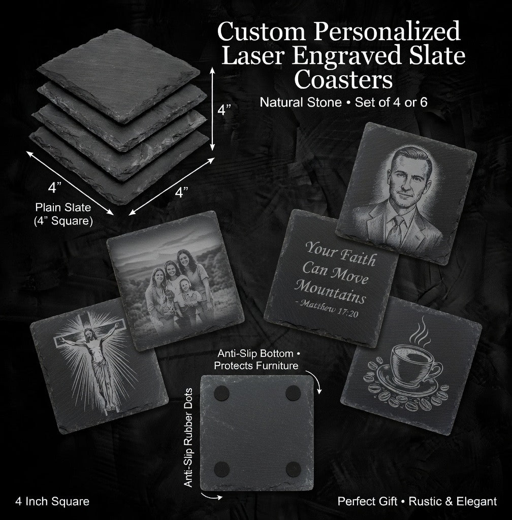 Custom Engraved Slate Coasters – Personalized Designs